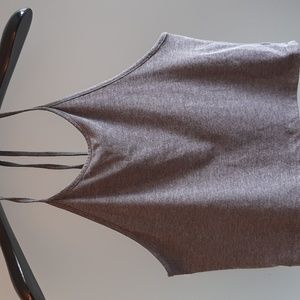 Gray Halter Crop Top, Tie Strap and Neck, Stretch.